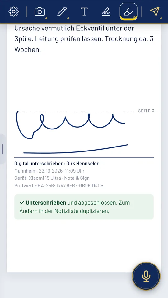 Unterschrift mit Prüfwert