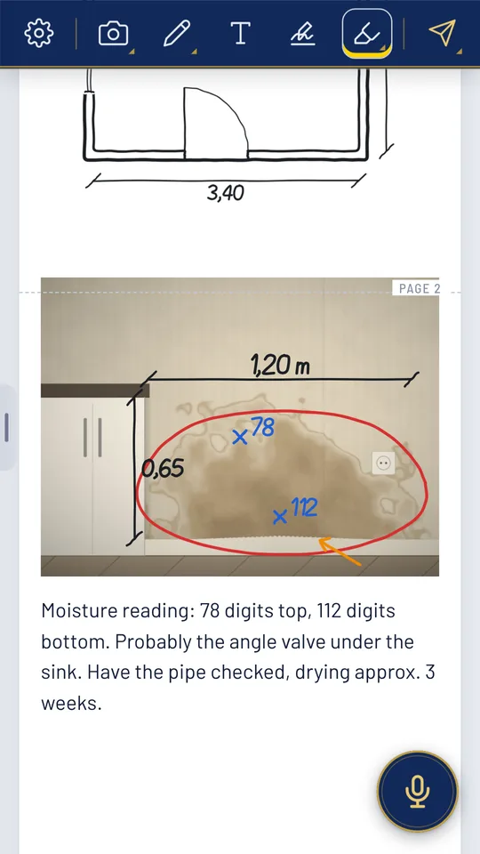 Photo with dimensions and marks